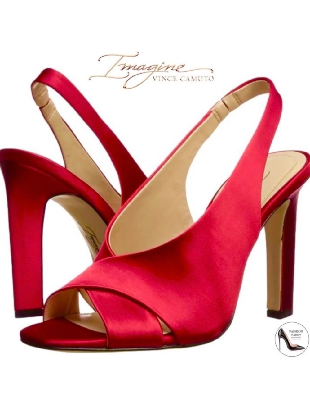 Imagine Vince Camuto WRENNIE Red Satin Stiletto Heel Pump Open Toe Heeled Shoes